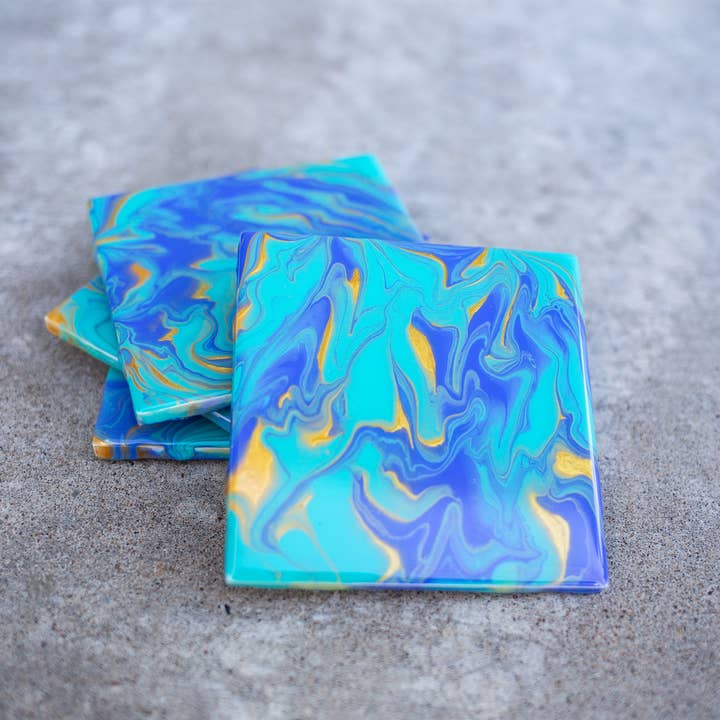 Set of 4 Hand Painted Ceramic Coasters for wholesale by Angie Harris Photography