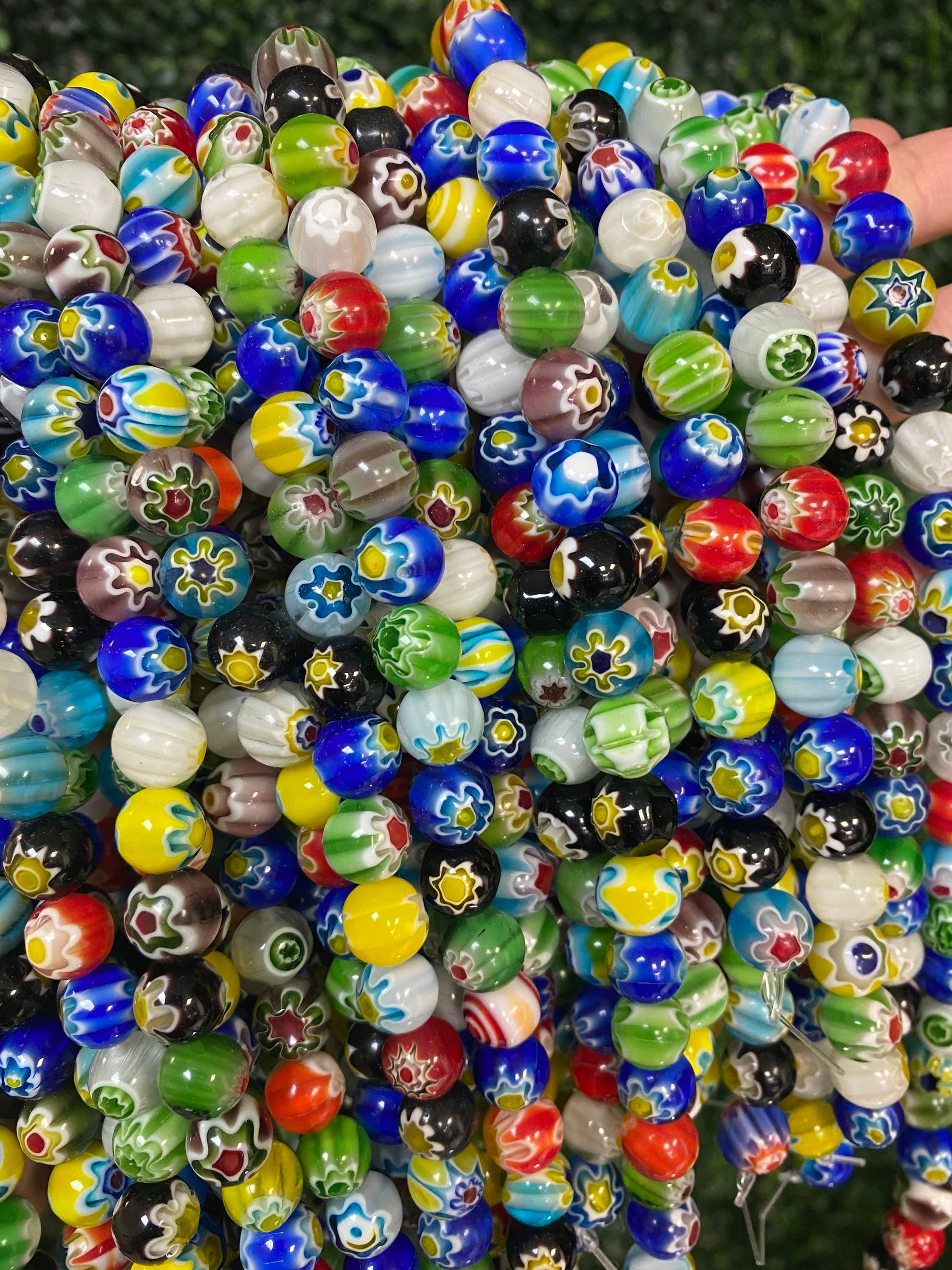 The Bead Bazaar - Wholesale Beads - Murano Style Millefiori Round Beads, 6mm Flower Glass Beads,6
