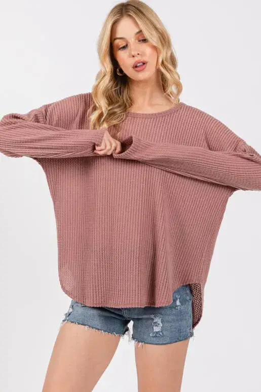 Final Touch - Wholesale Gebreide top - Dames - Geborstelde Wafel Lange Mouw Top - NT3130913