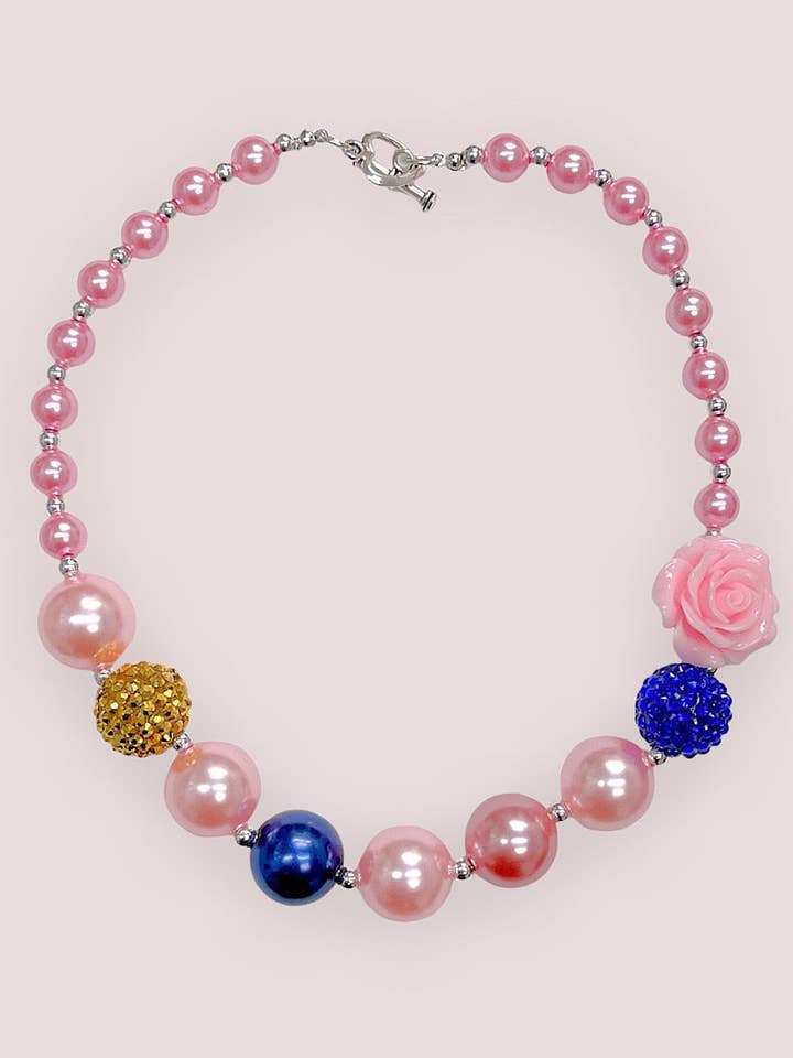 COLLIER À BULLES MULTICOLORE AVEC PENDENTIF CÔTÉ ROSE. 3 PIÈCES/12,00 $ XL-02195 pour la vente par Kids Charm Online