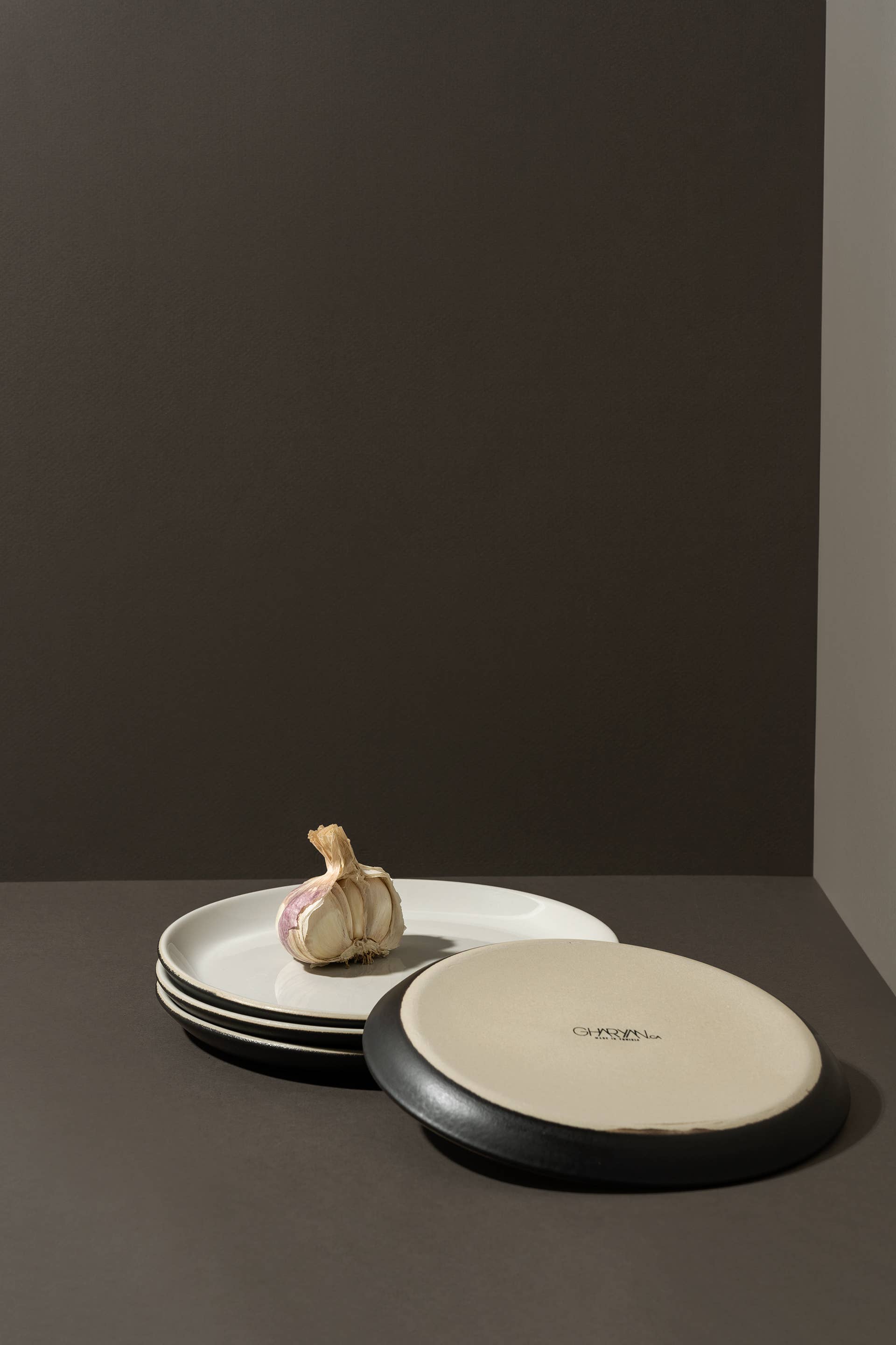 GHARYAN Stoneware & Olive Wood Tableware | Ships from USA - Wholesale Dinner Plate - Handmade Stoneware Flat Dessert Plate | Epa 7.9"4