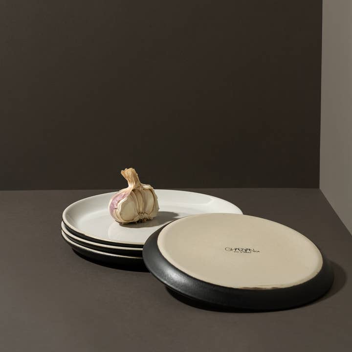 GHARYAN Stoneware & Olive Wood Tableware | Ships from USA - Wholesale Dinner Plate - Handmade Stoneware Flat Dessert Plate | Epa 7.9"4