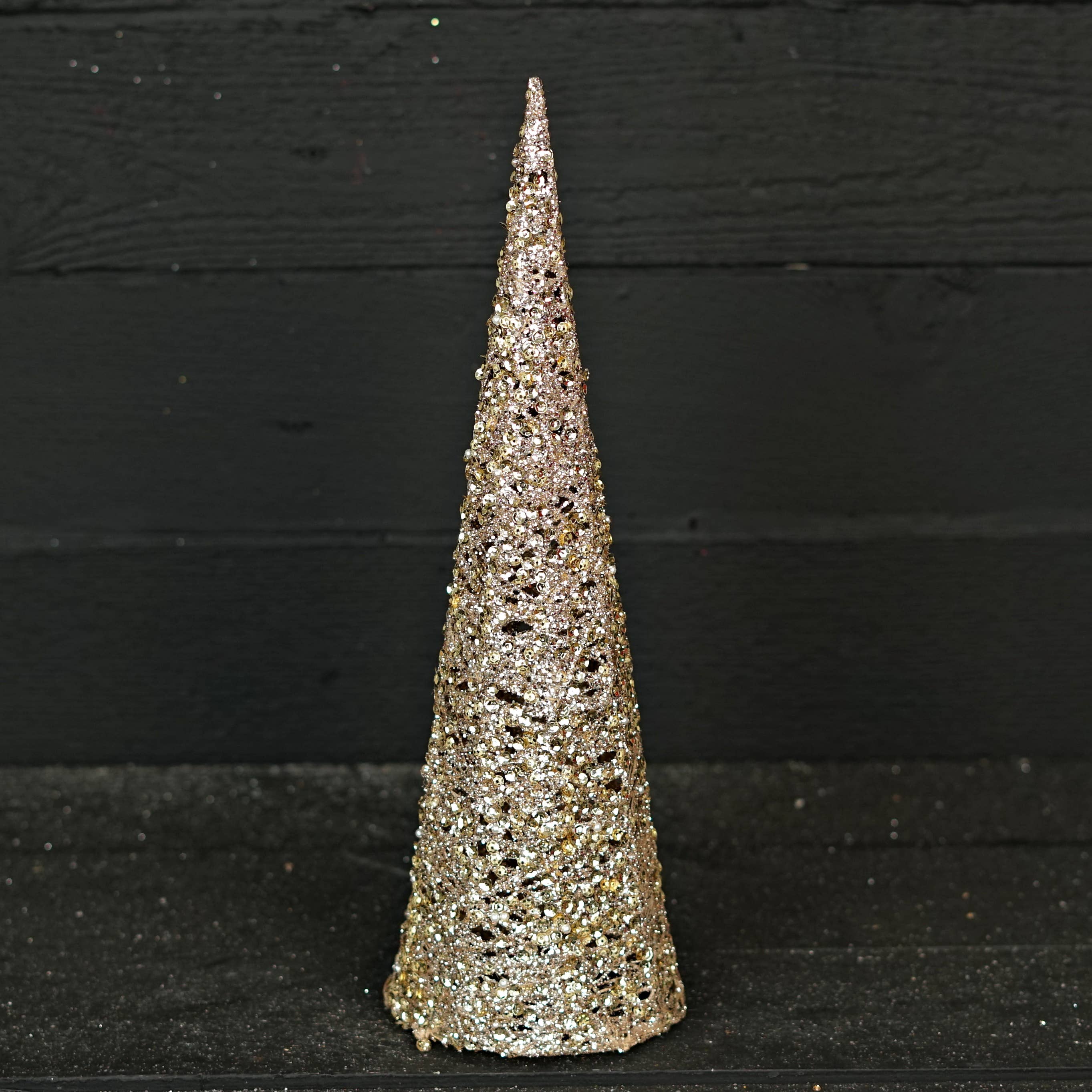 Impressive Enterprises, Inc. - Wholesale Christmas Decoration - M10930- 16in Metalic Glittered Cone Tree-Champaign gold5