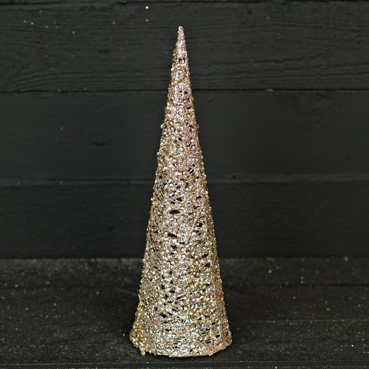 Impressive Enterprises, Inc. - Wholesale Christmas Decoration - M10930- 16in Metalic Glittered Cone Tree-Champaign gold5