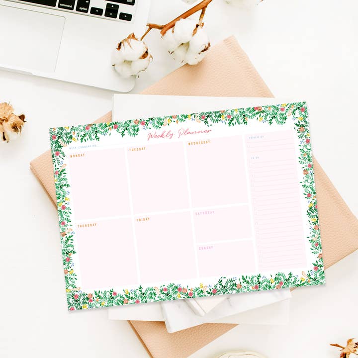 Leaf & Floral Agenda settimanale A4 e taccuino da scrivania per la vendita all'ingrosso da parte di Little Fish Stationery