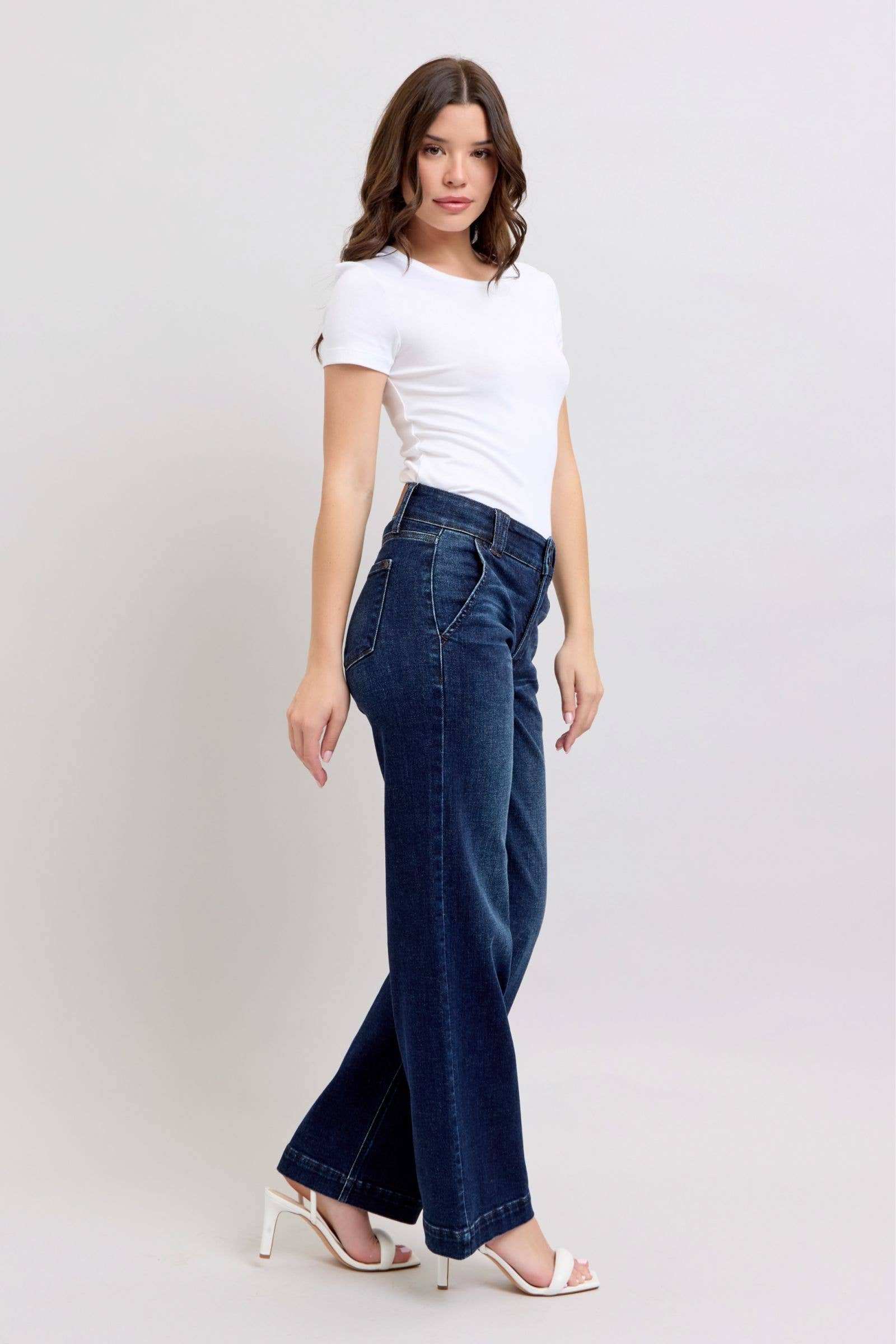 Watermelon Apparel - Wholesale Jeans - Women's - Judy Blue High Rise Wide-Leg Jean Dark Wash4
