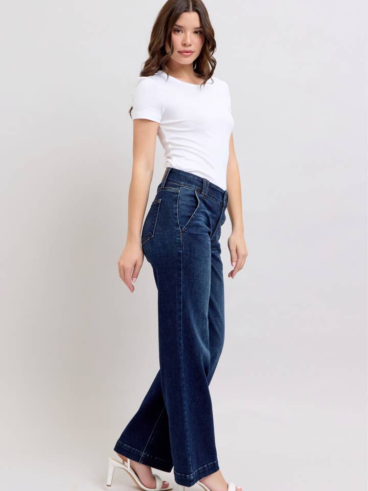 Watermelon Apparel - Wholesale Jeans - Women's - Judy Blue High Rise Wide-Leg Jean Dark Wash4