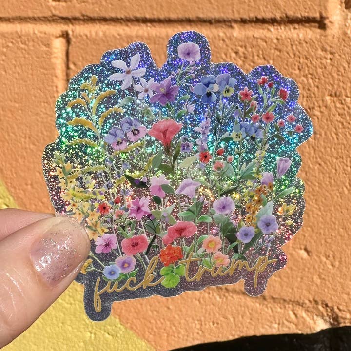 Hilarious Humanitarian - Wholesale Sticker - Hidden "Fuck Trump" Floral Pixie Glitter Sticker