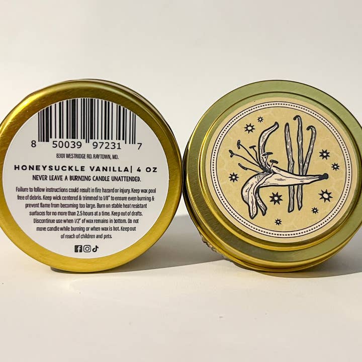 Messner Bee Farm - Wholesale Travel Candles - Honeysuckle Vanilla Bean 4oz. Candle - Paraffin free!