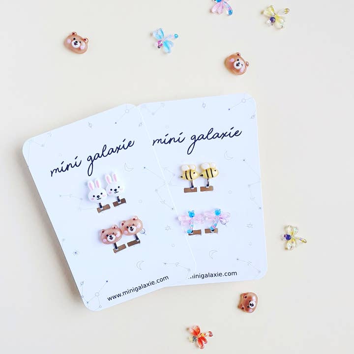 Mini galaxie - Vendita all'ingrosso Orecchini - Bambini - Orecchini a clip per bambini - coniglio e orsacchiotto