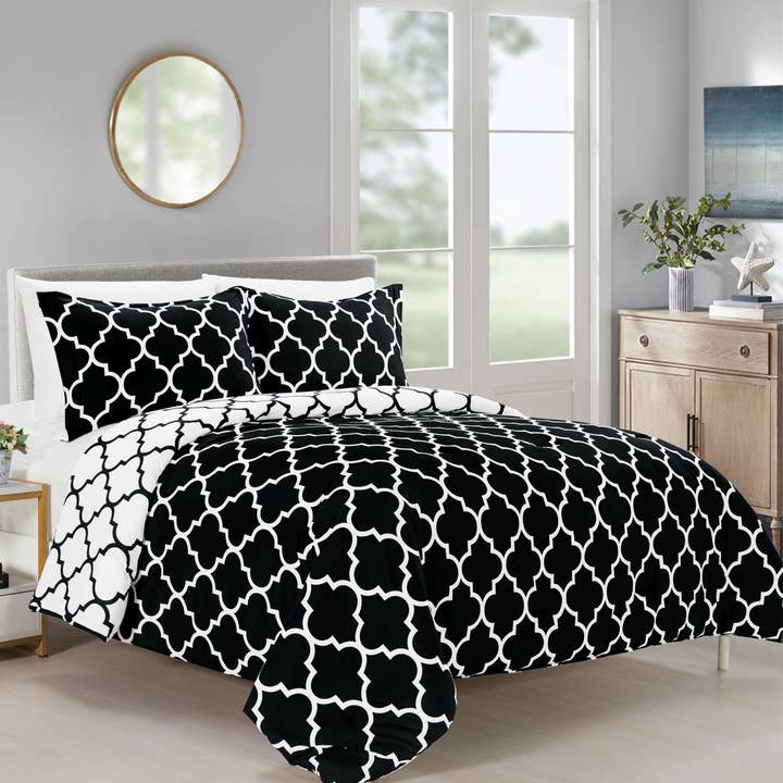 Elegant Comfort - Vente Parure de lit - Ensemble de couette réversible en treillis marocain 3 pièces Elegant Comfort