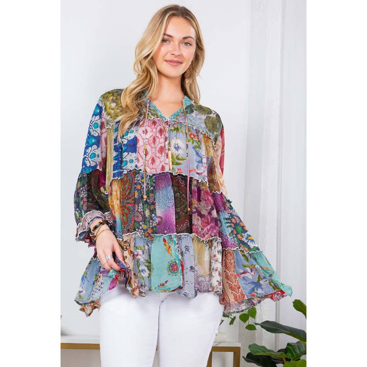 Young Threads - Wholesale Blouse - Women's - Chic Overdyed Band Collar Jhabla Top (New Color)23