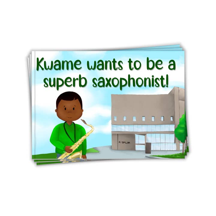 Børnebog | Kwame vil være en fremragende saxofonist for engroshandel hos Aziza Illustrates