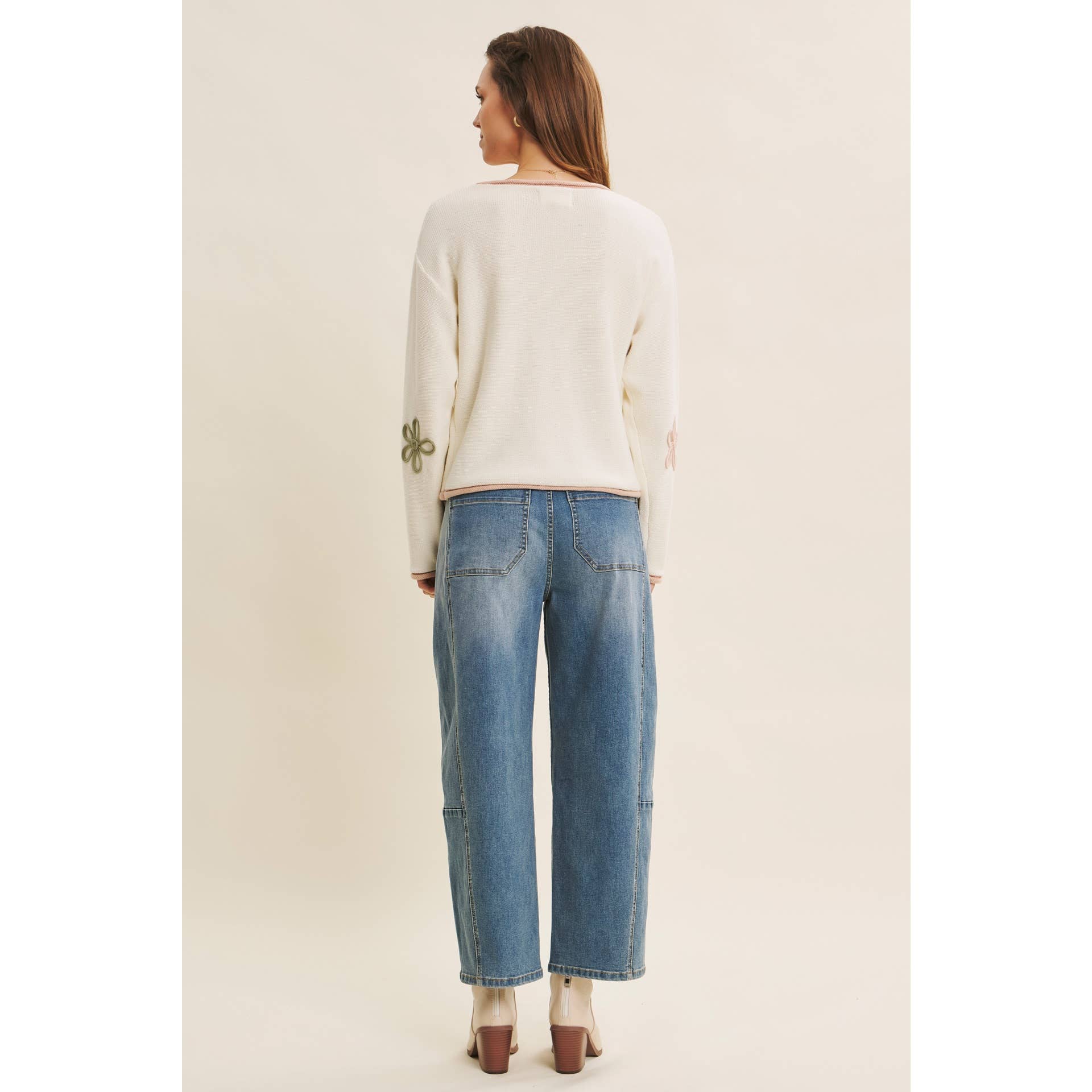 in february - Wholesale Knit Sweater - Women's - EFFORTLESS COMFORT CONTRAST FLORAL APPLIQUE SOFT SWEATER42