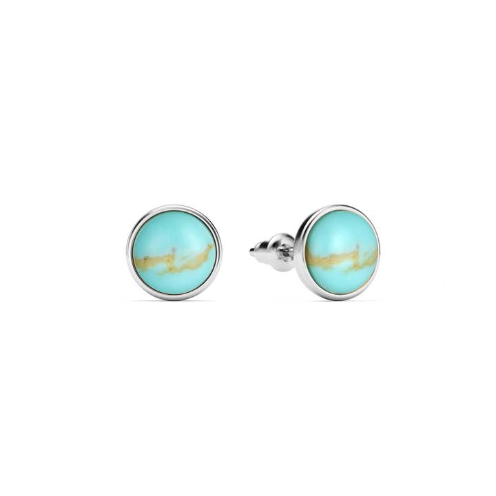 Round Petite Cabochon Turquoise Stud Earrings Rh|2-1454-RTRQ for wholesale by My Jewellery Story