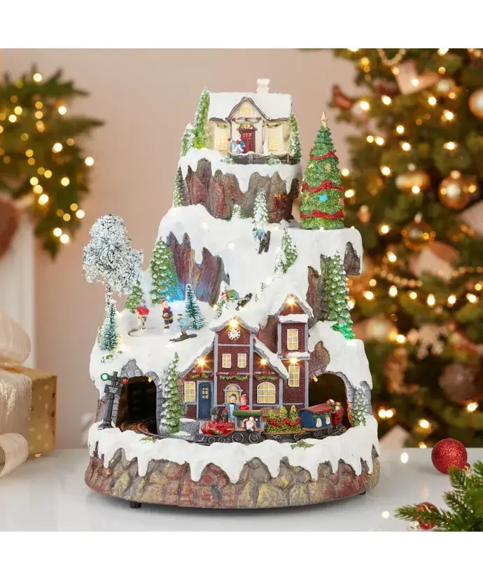 Kurt S. Adler, Inc. - Wholesale Decorative Tabletop Object - 17"MUSICAL LED VILLAGE ON MTN TABLETOP1