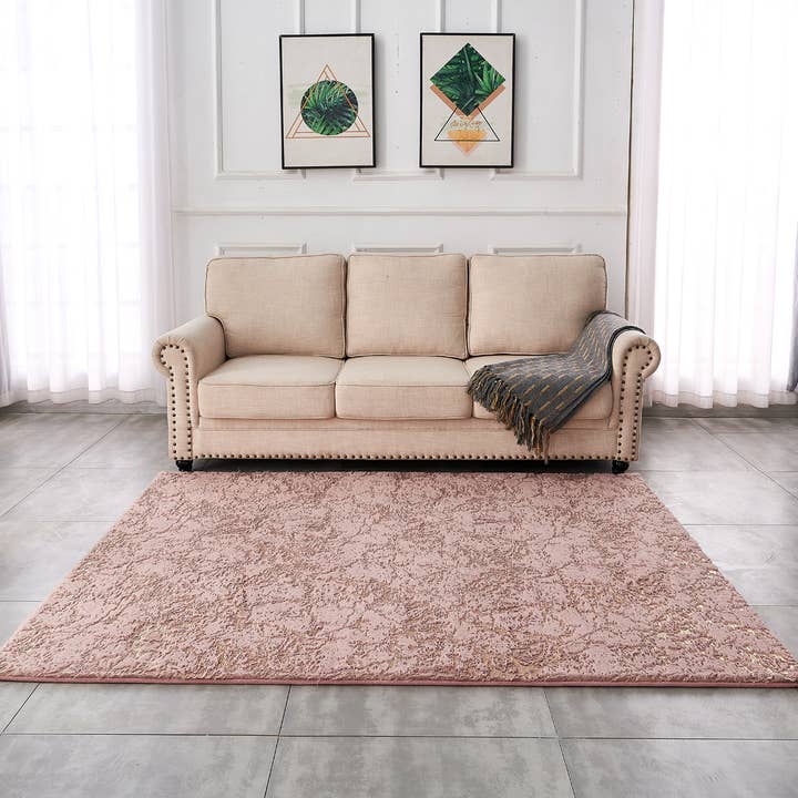 Amazing Rugs – Großhandel Teppichvorleger – Lily Dust abstrakter, goldvergoldeter Chinchilla-Kunstpelzteppich, Rosa5