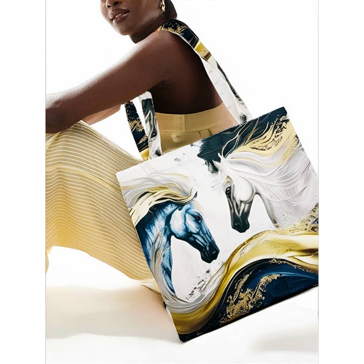 JC Sunny Fashion - Wholesale Tote Bag - Women's - Blue & Gold Horses Premium Shoulder Bag