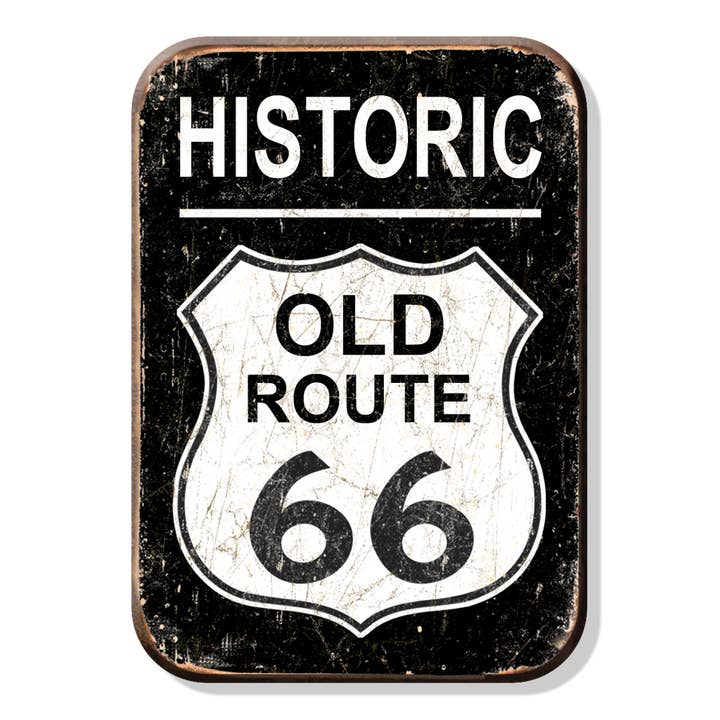Magnet: Old Route 66 Metal wrapped with printed media for wholesale by Desperate Enterprises
