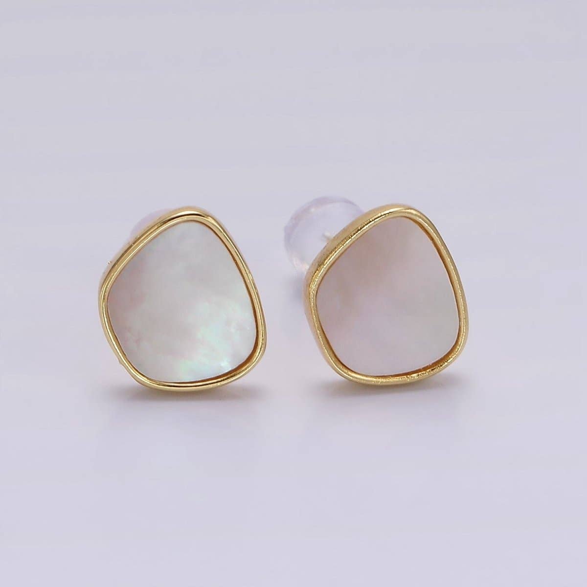 Aim Eternal - Wholesale Stud/Post Earrings - 14K Gold Filled Shell Pearl Abstract Bezel Stud Earrings | AE10030