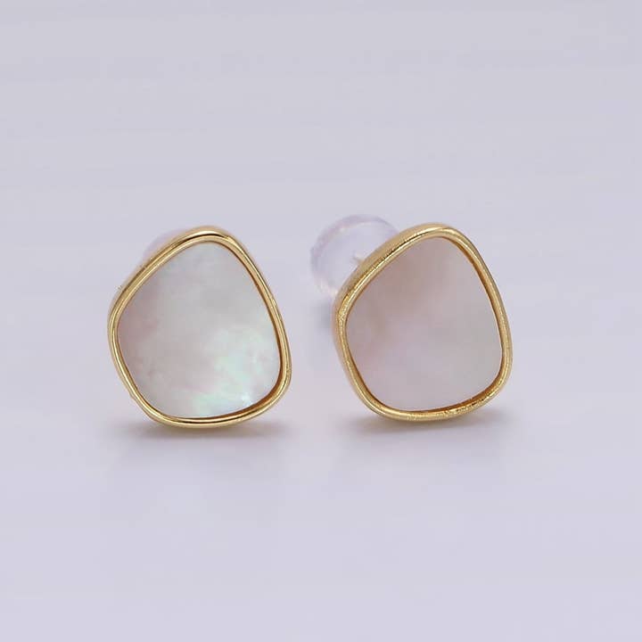 Aim Eternal - Wholesale Stud/Post Earrings - 14K Gold Filled Shell Pearl Abstract Bezel Stud Earrings | AE1003