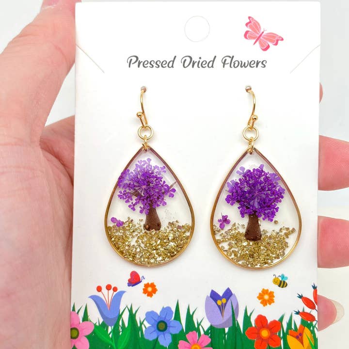 Mio Queena - Wholesale Dangle earrings - Tree of Life Dried Flowers Teardrop Charm Earrings - PDF1