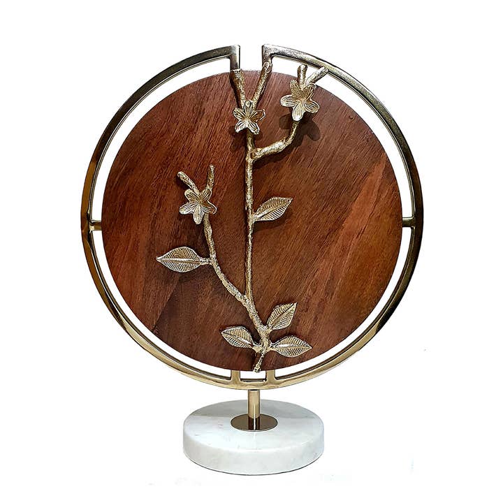 14x6x16.5" Mango Wood Floral Globe Sculpture for wholesale by A&B Home Group Inc.