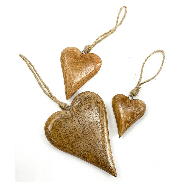 Jafsons International - Vente Décorations de table - Cœur en bois de manguier, naturel, 3 po1