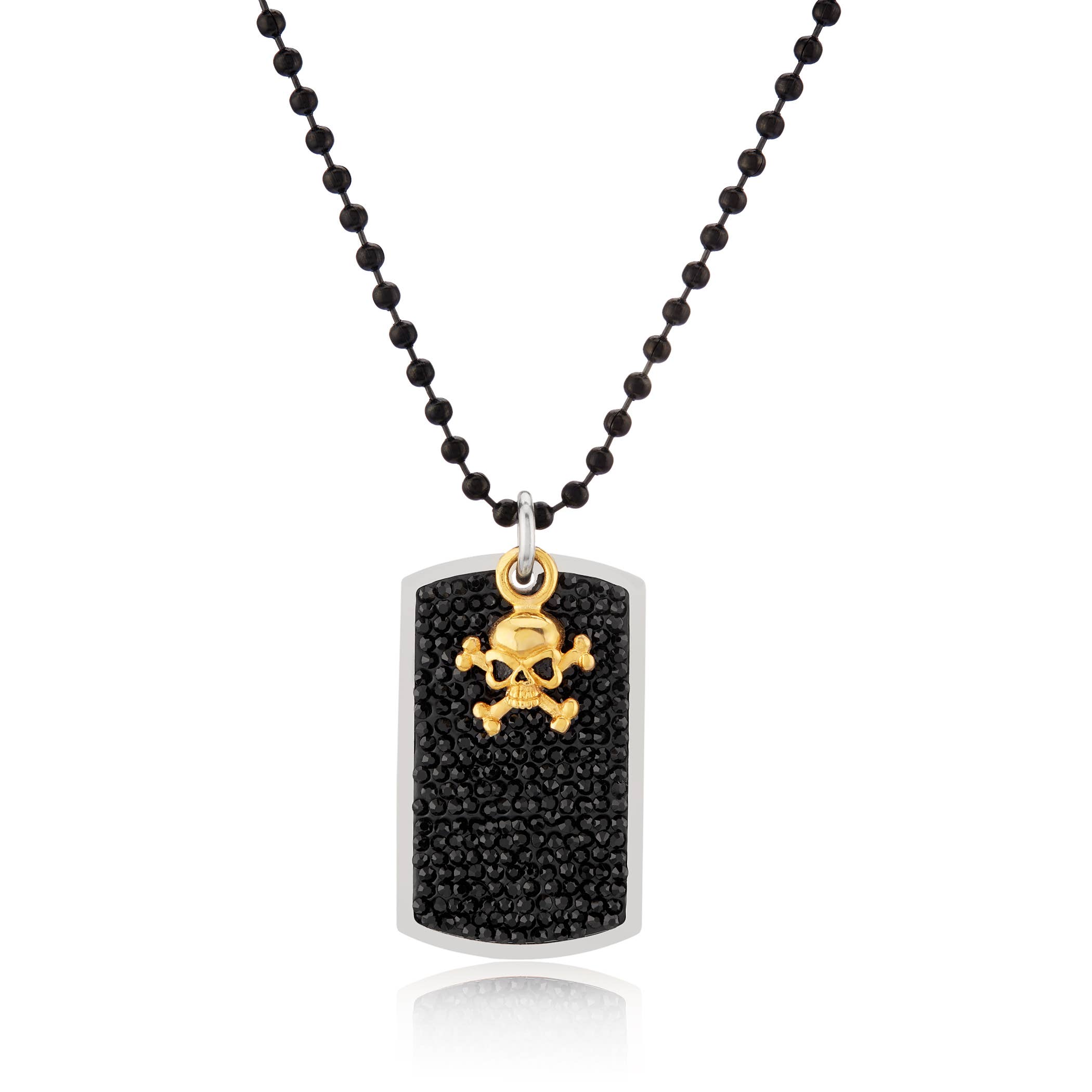 West Coast Jewelry - Wholesale Pendant/Charm Necklace - Inlaid Black Crystals Skull Charm Dog Tag Necklace1