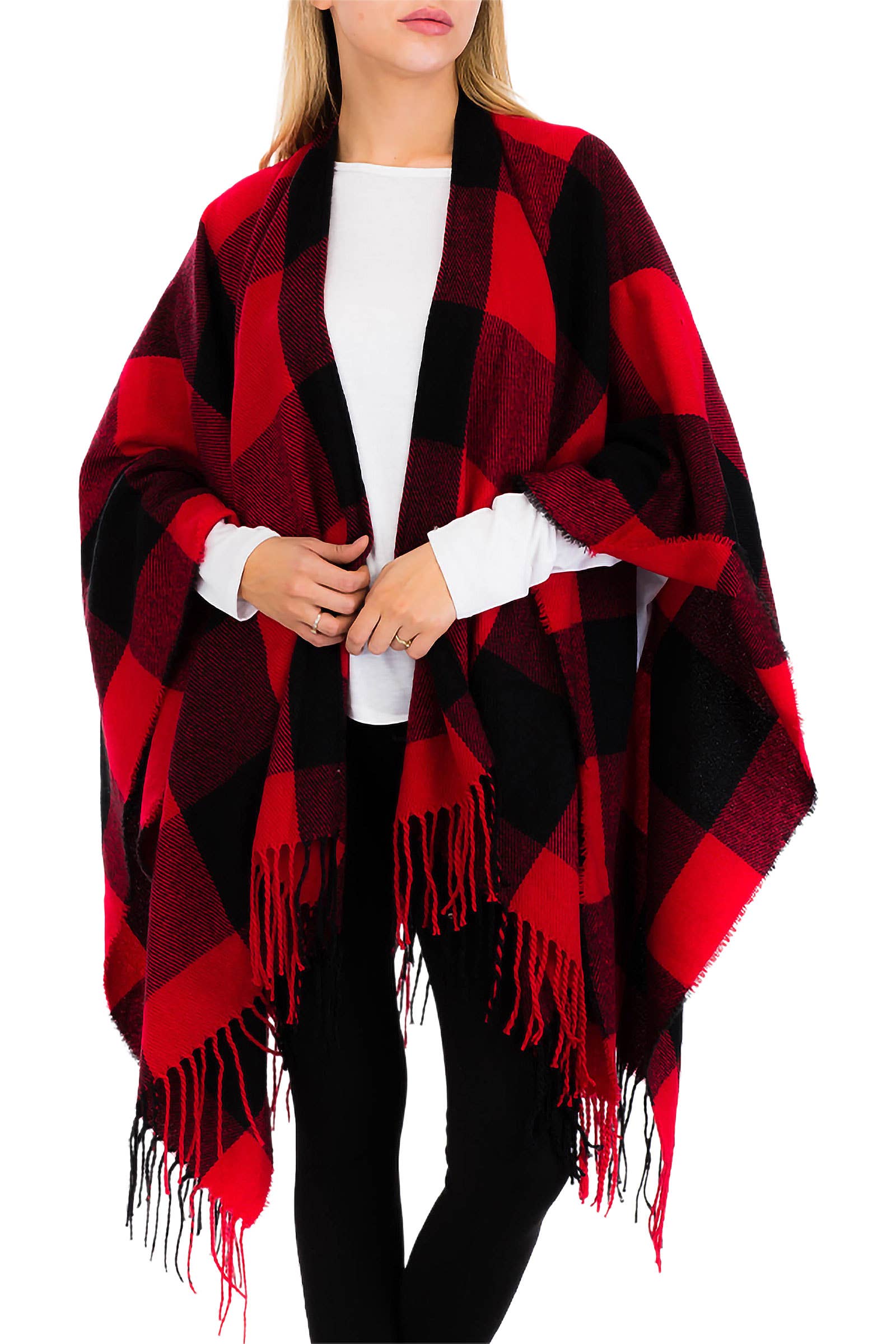 Cap Zone – wholesale Poncho – Women's – Classic Buffalo Check Plaid Ruana Poncho15