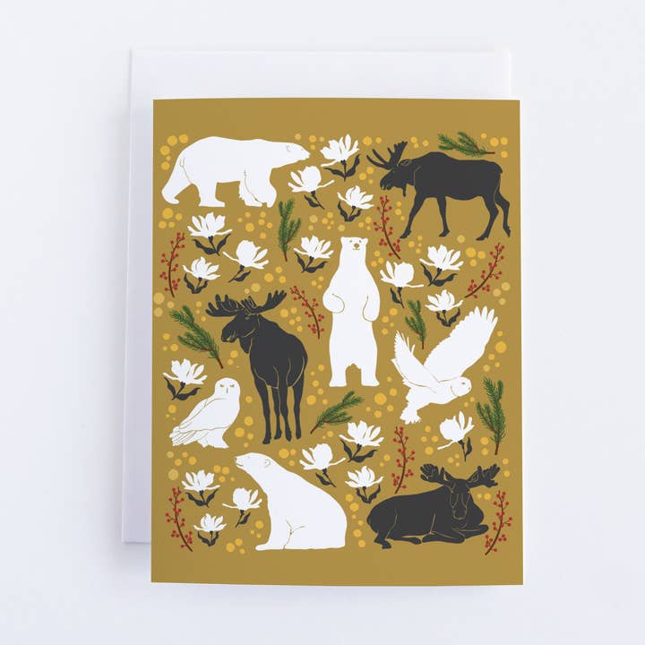 Carte de vœux motif animal de fête dorée pour la vente par Bean Horse Car Designs