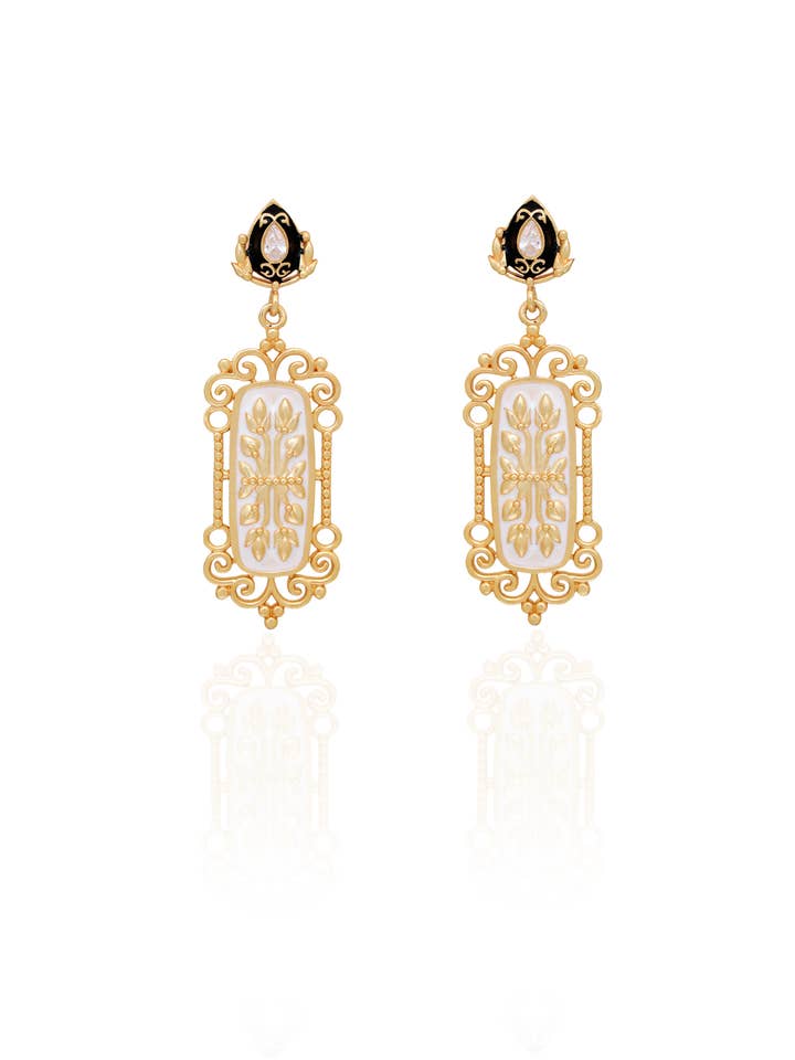 White Enamel & Filigree Earrings for wholesale by Melrosia London