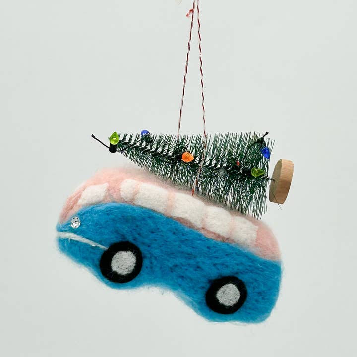 Kalid Christmas - Wholesale Christmas Decoration - Felt Figurine Pink Van Christmas Tree Decoration1