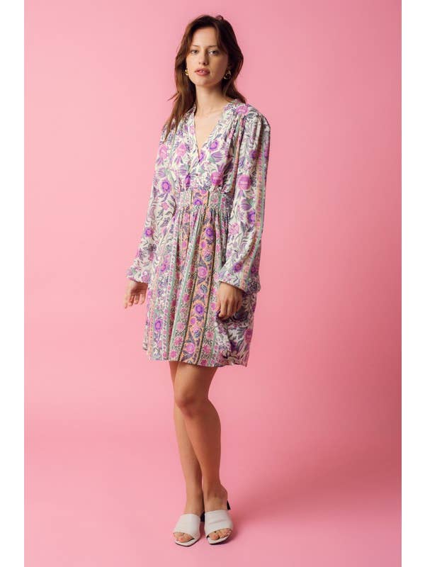 Cream Purple Elva Mini Dress for wholesale on Faire3