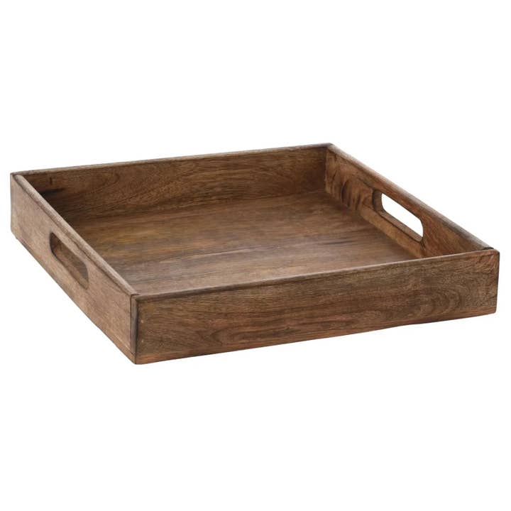 Dekorbricka Mangoträ Brun – Fyrkantig dekorbricka av massivt trä med handtag – Naturlig träbricka för kök, vardagsrum & dekoration för wholesale av Oasis of Life