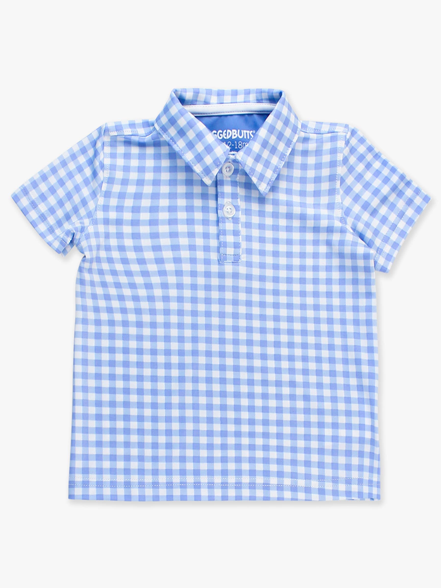Boys Classic Periwinkle Blue Gingham Knit Short Sleeve Performance Polo for wholesale on Faire7