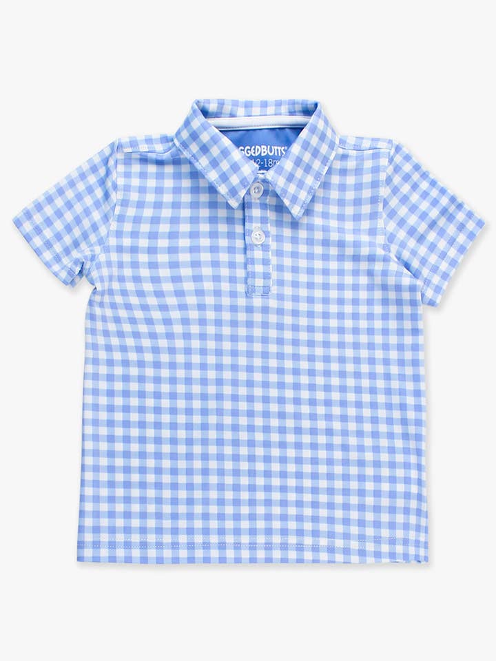 Boys Classic Periwinkle Blue Gingham Knit Short Sleeve Performance Polo
for wholesale on Faire7