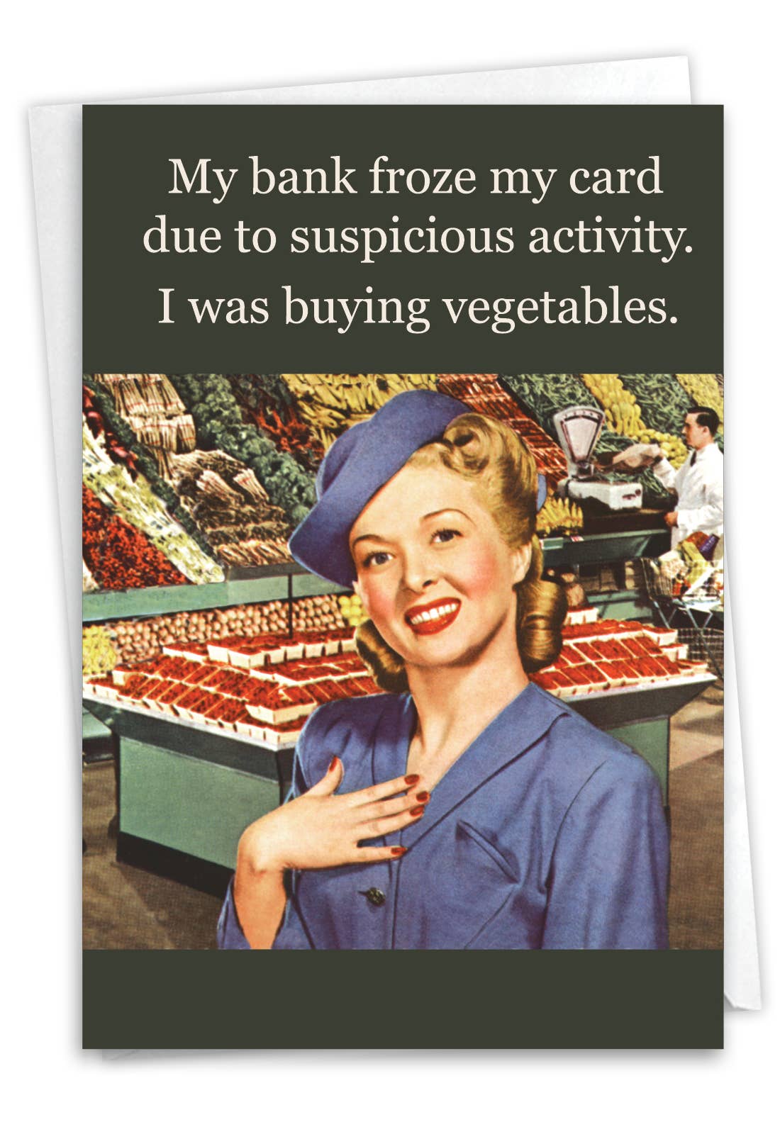 NobleWorks - Wholesale Birthday Card - 1 Funny Birthday Greeting Card-Buying Vegetables-NobleWorks0