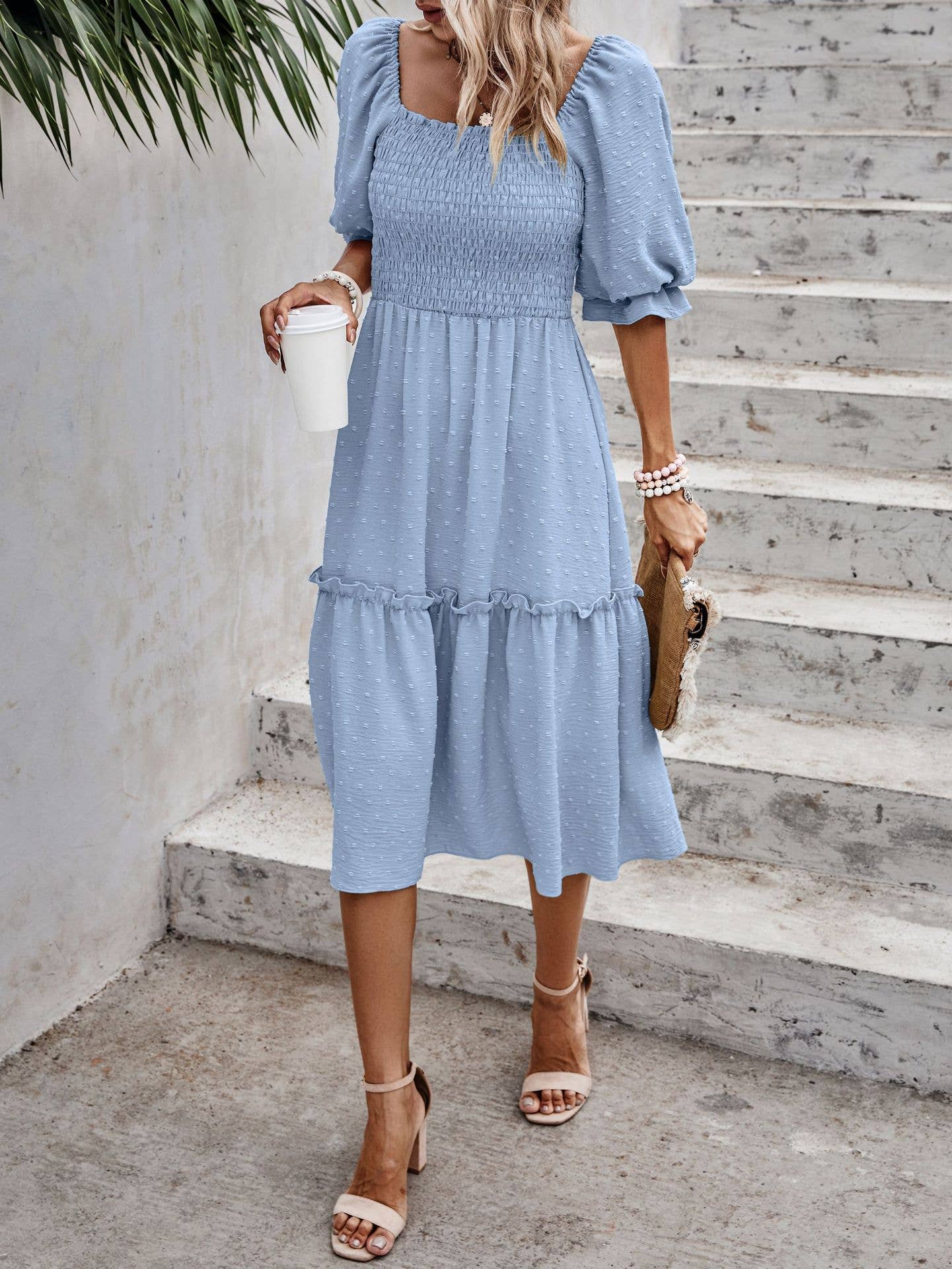 eLook – Großhandel Kleid – Damen – SZ1-DR6227 Swiss Dots Gemustertes Midikleid mit halben Ärmeln10