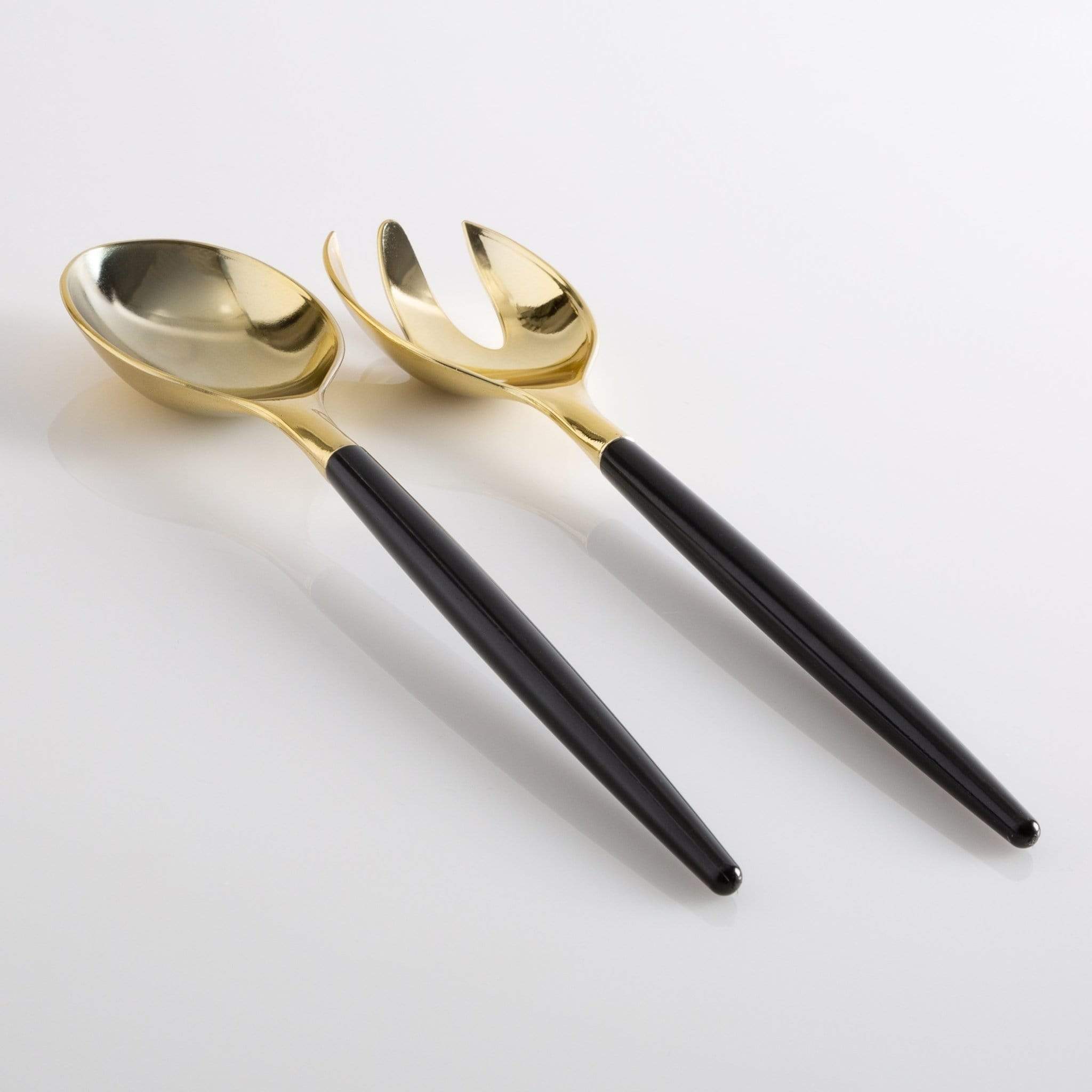 Luxe Party - Wholesale Serving Utensil - Black /  Gold Plastic Serving Forks • Spoons Set1