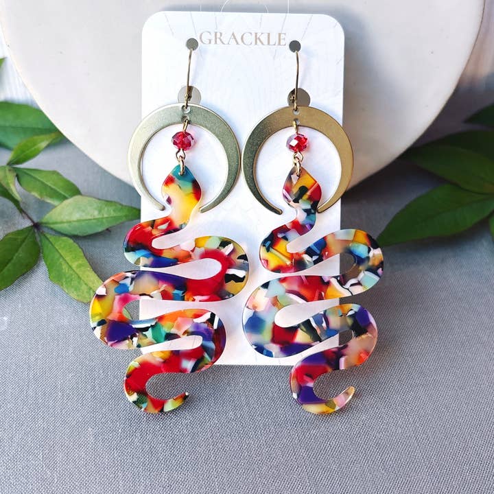 Full Moon Confetti Snake Earrings for wholesale by Grackle Jewelry