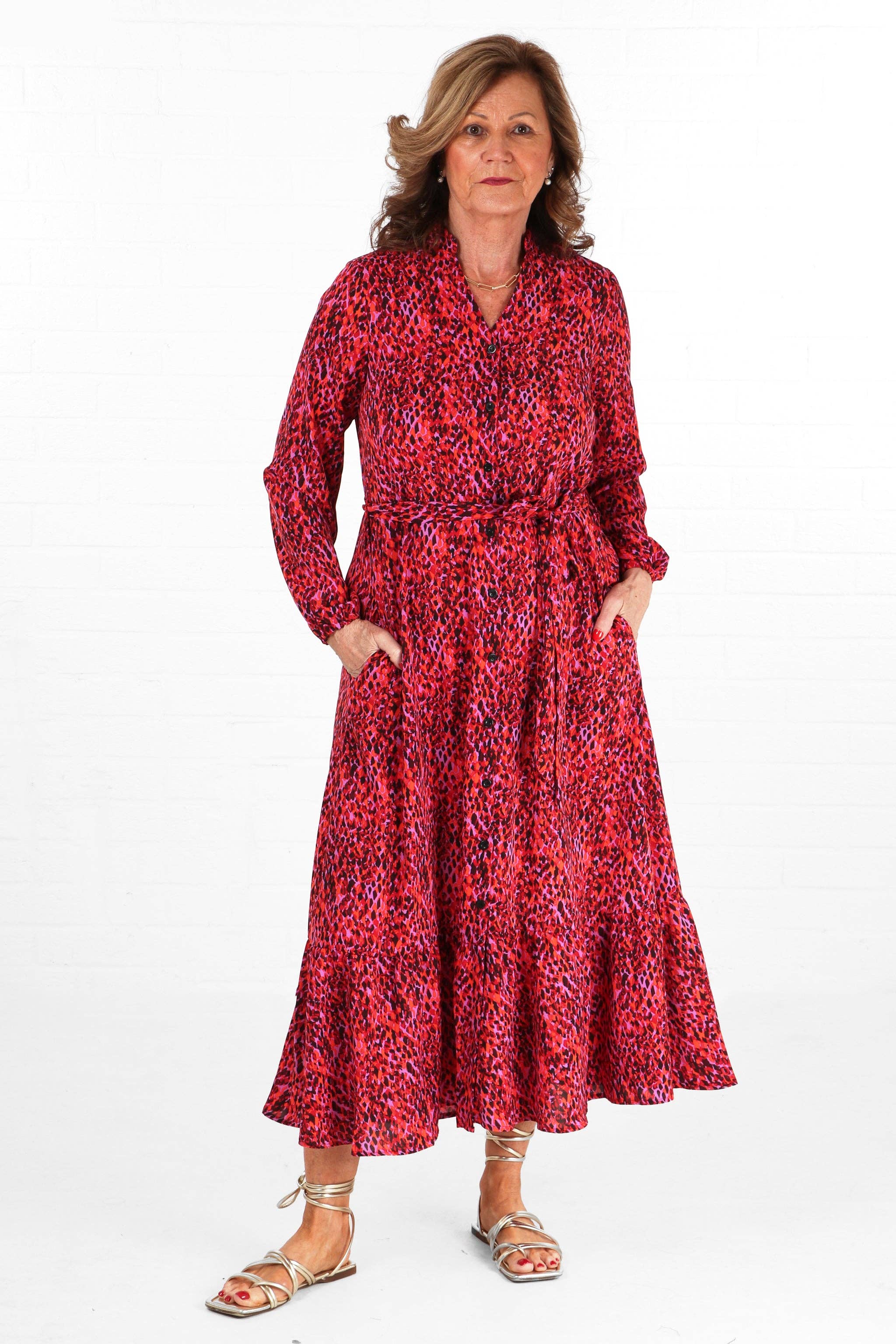 Sarta - Vente Robe – femme - Robe-chemise à carreaux à encolure en V à imprimé abstrait en rose0