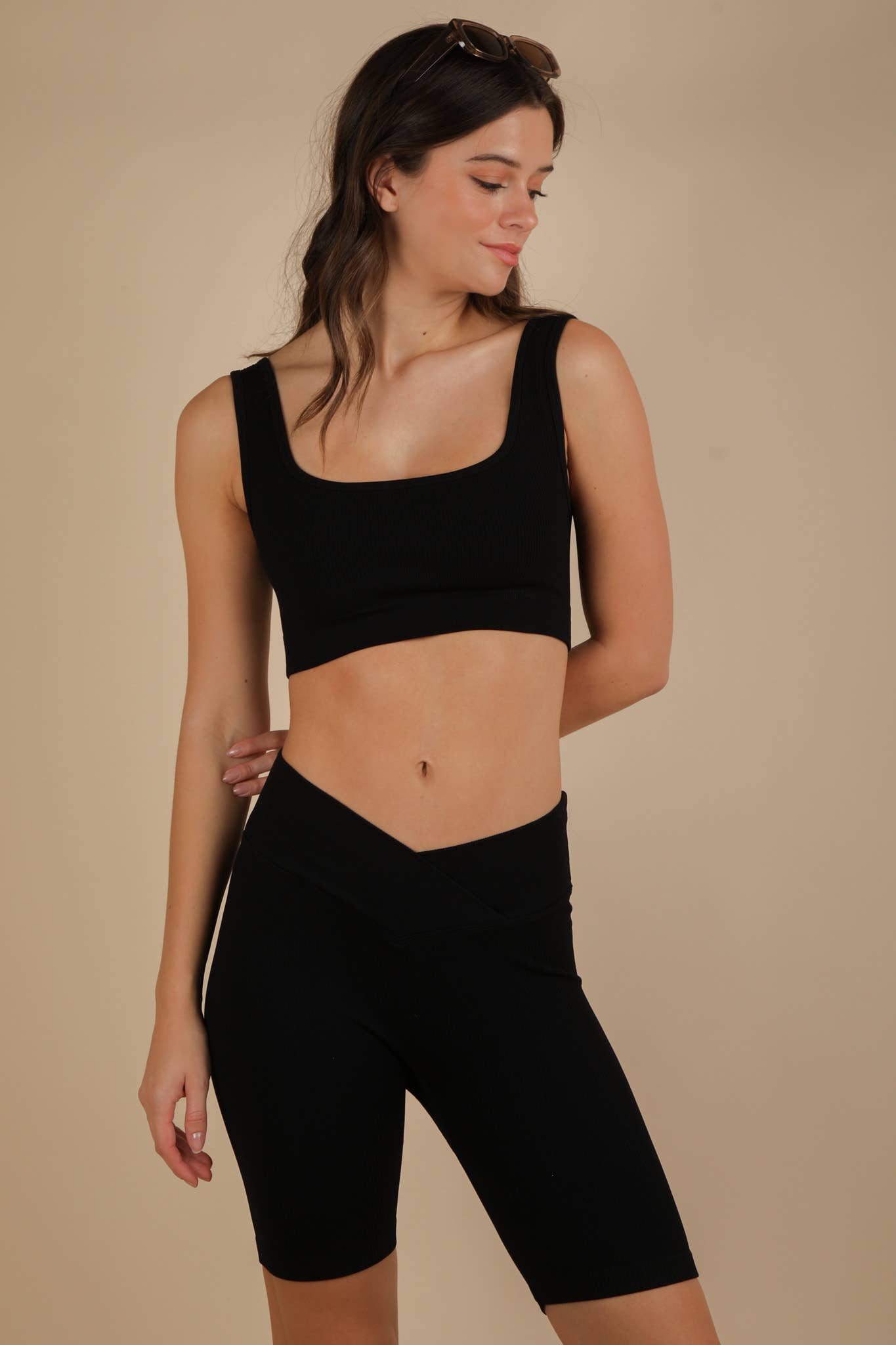 VERY J - Wholesale Activewear Set - Women's - NT12145SET-Ribbed Knit Activewear Top & Shorts Set13