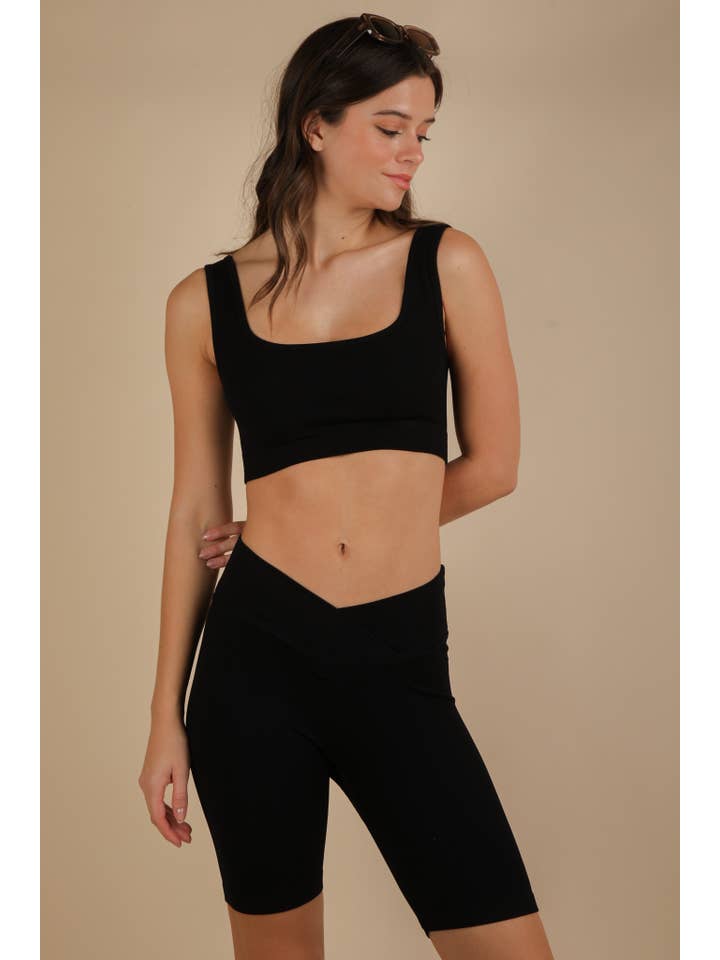 VERY J - Wholesale Activewear Set - Women's - NT12145SET-Ribbed Knit Activewear Top & Shorts Set1