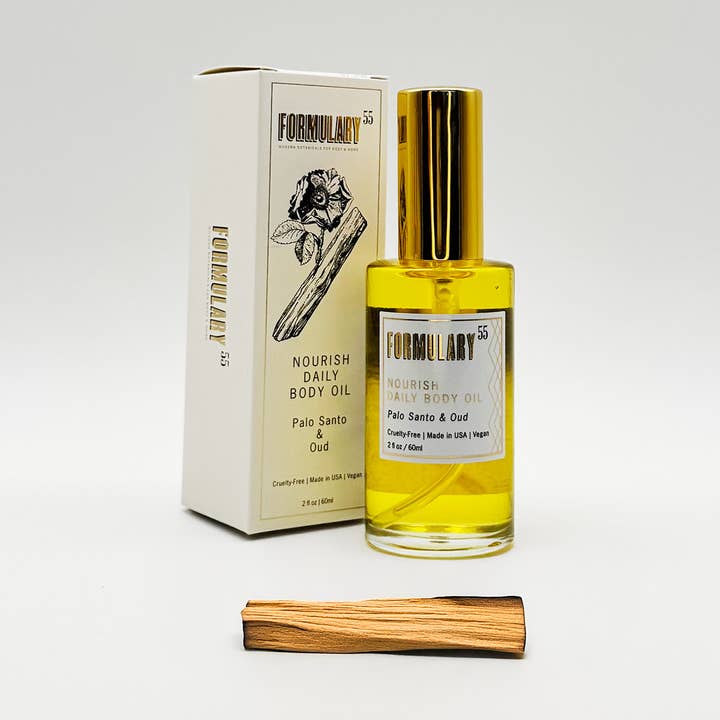 Huile corporelle nourrissante quotidienne - Palo Santo et Oud 60 ml pour la vente par Formulary 55
