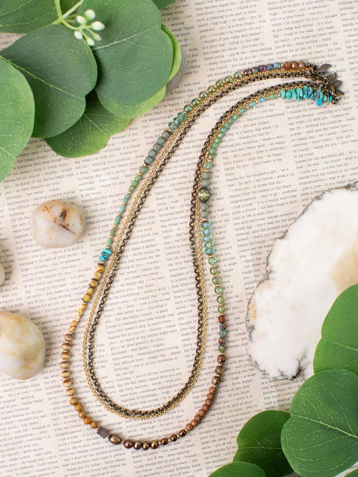 Rustic Creek 21 or 42" Freshwater Pearl, Turquoise With Czec for wholesale by Anne Vaughan Designs Jewelry