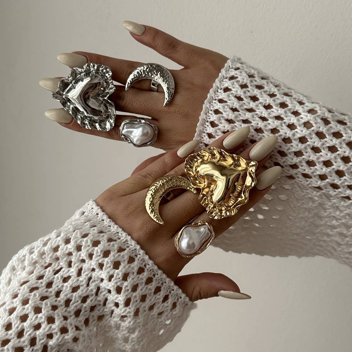ACCITY - Wholesale Cocktail/Statement Ring - NEW WRINKLED THREE-DIMENSIONAL LOVE ALLOY RING_CWMM32419