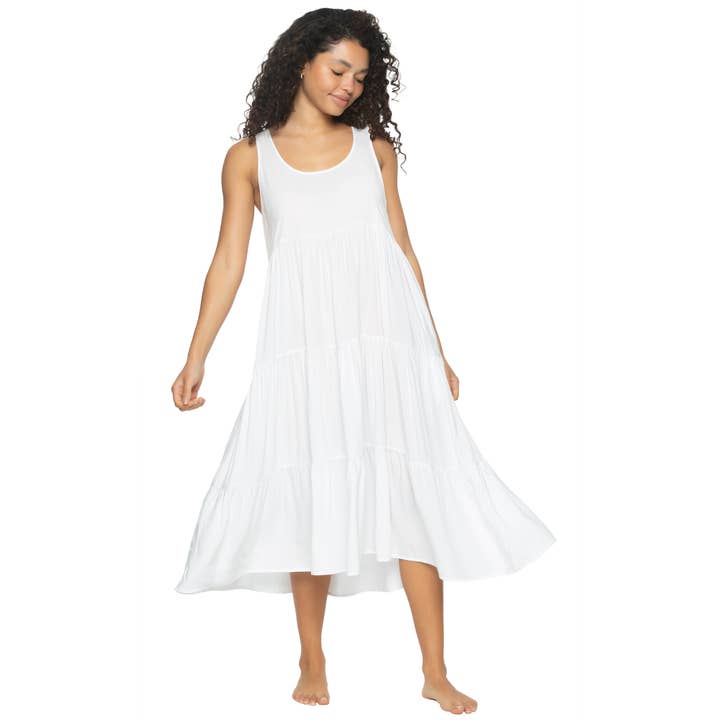 Isabelle Rayon Challis Flowy Maxi Dress - White for wholesale on Faire