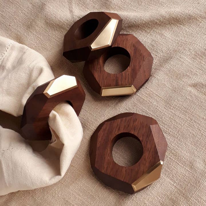 kanju Interiors – wholesale Napkin ring – Black Walnut and Brass Napkin Ring4