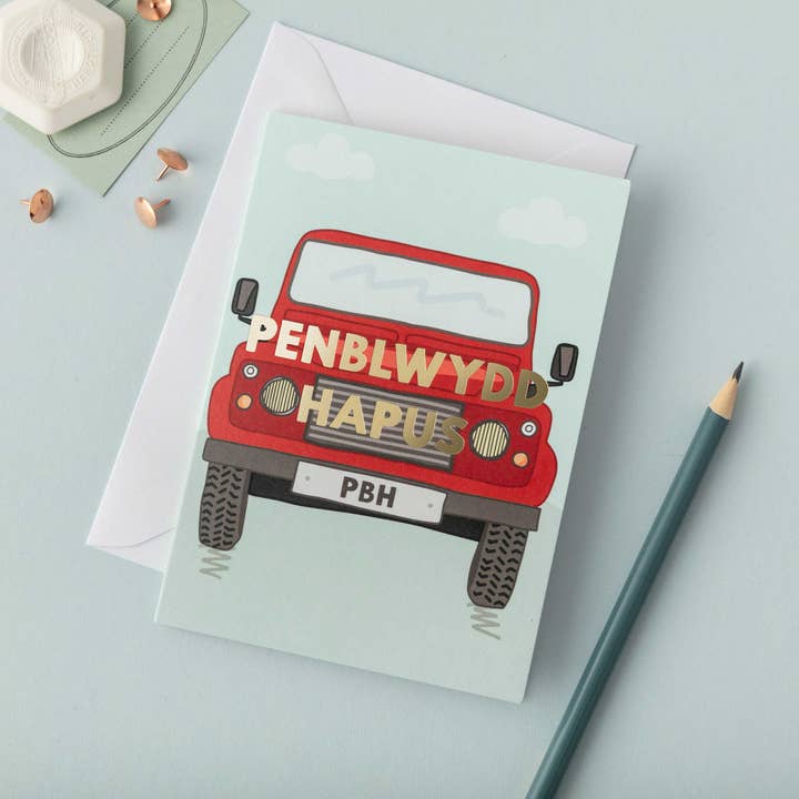 Welsh birthday card 'Penblwydd Hapus' for wholesale by Draenog